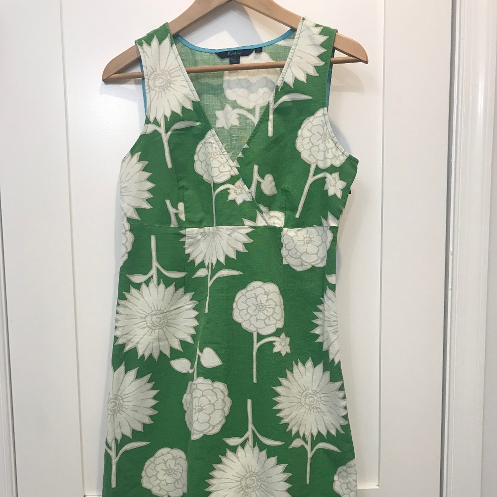 Boden Green and White Flower Print Dress